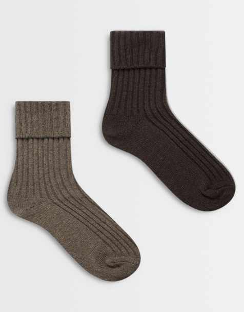 ASOS DESIGN 2 pack wool boot ankle socks in chocolate and mink - view 1