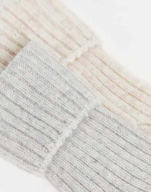 ASOS DESIGN 2 pack wool mix calf length lounge socks in neutral tones, 3 of 4