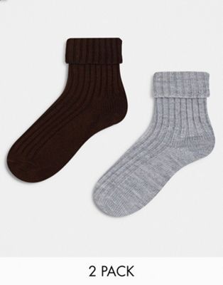 ASOS DESIGN 2 pack wool mix lounge and boot socks in brown and charcoal | ASOS