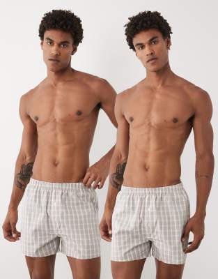 Asos Design 2 Pack Woven Boxers In Neutral