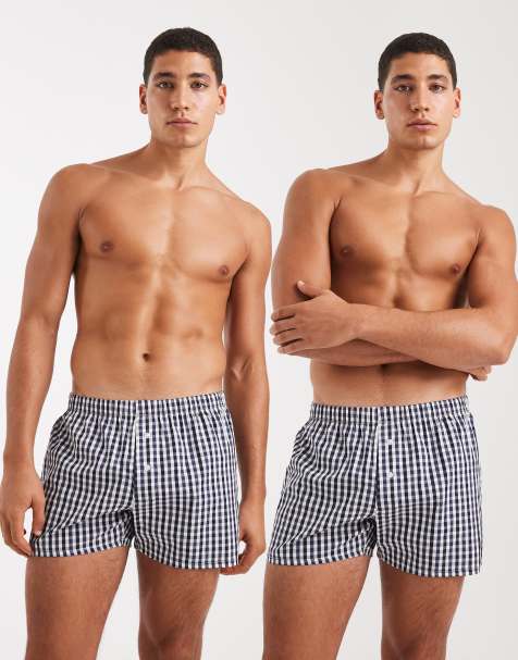 ASOS DESIGN 2 pack woven boxers in black check - view 1