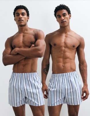 Asos Design 2 Pack Woven Boxers In Blue