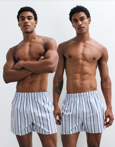 ASOS DESIGN 2 pack woven boxers in blue stripe - view 1