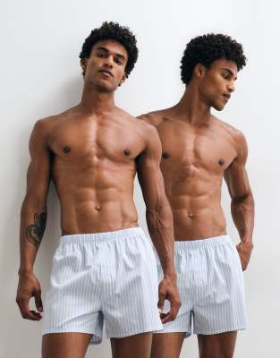 Asos Design 2 Pack Woven Boxers In Blue