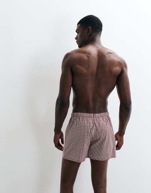 ASOS DESIGN 2 pack woven boxers in burgundy plaid, 3 of 3