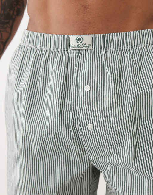 ASOS DESIGN 2 pack woven boxers in dark green stripes, 5 of 5