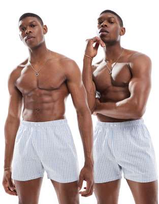 Asos Design 2 Pack Woven Boxers In Blue