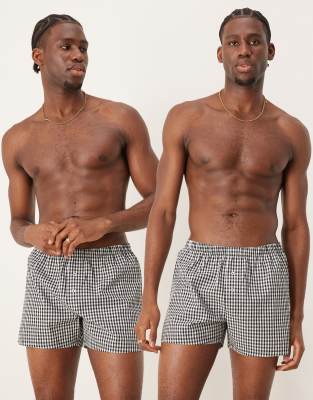 ASOS DESIGN ASOS DESIGN 2 pack woven boxers in navy and black gingham-Multi
