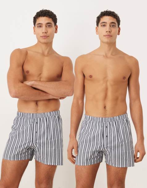 ASOS DESIGN 2 pack woven boxers in navy stripe - view 1