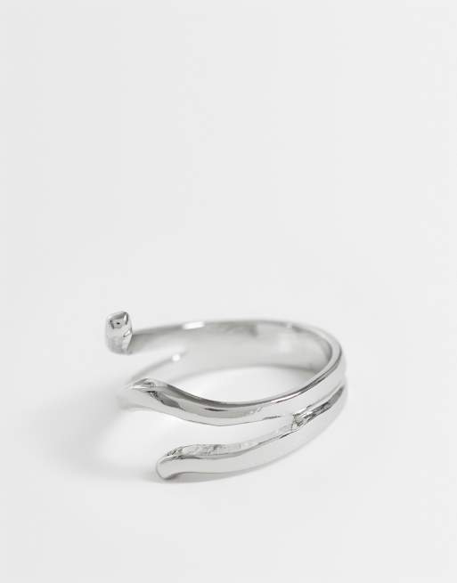 ASOS DESIGN 2 pack wraparound twisted ring in silver, 3 of 3