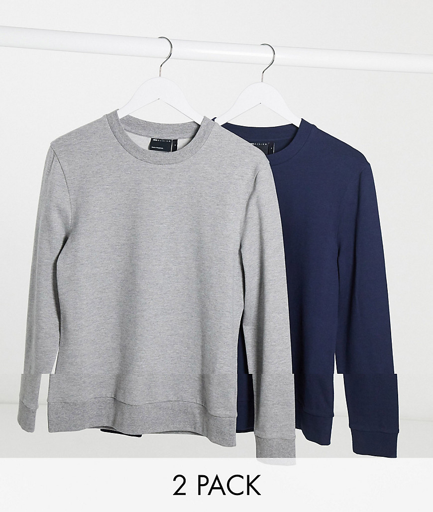 ASOS DESIGN -  2-pak økologisk tætsiddende sweatshirts i marineblå/gråmeleret-Multifarvet
