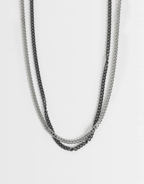 ASOS DESIGN 2-pak skinny kædehalskæde i gunmetal og rhodiumsølv - view 1