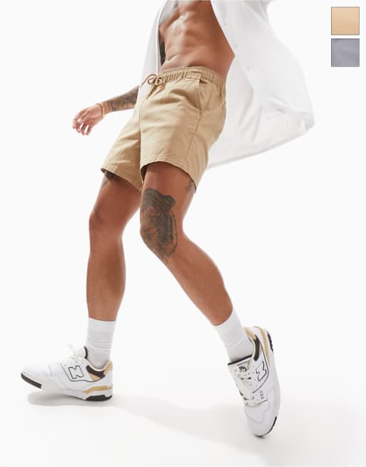 ASOS DESIGN – 2 pary krótkich szortów chinosów o dopasowanym kroju w kolorze brązowym i szarym 