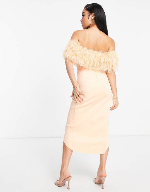 Asos design faux feather cape midi pencil outlet dress