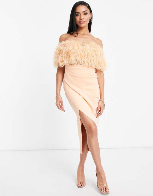 Peach off outlet shoulder gown