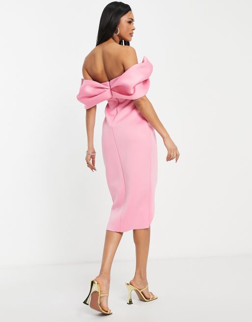 Asos pink off hot sale the shoulder dress