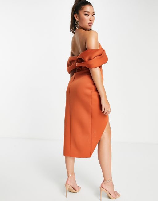 Asos fallen shoulder midi pencil dress on sale