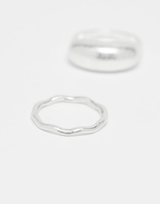 ASOS DESIGN – 2 Ringe in Silber-Optik mit poliertem Design, 2 von 3