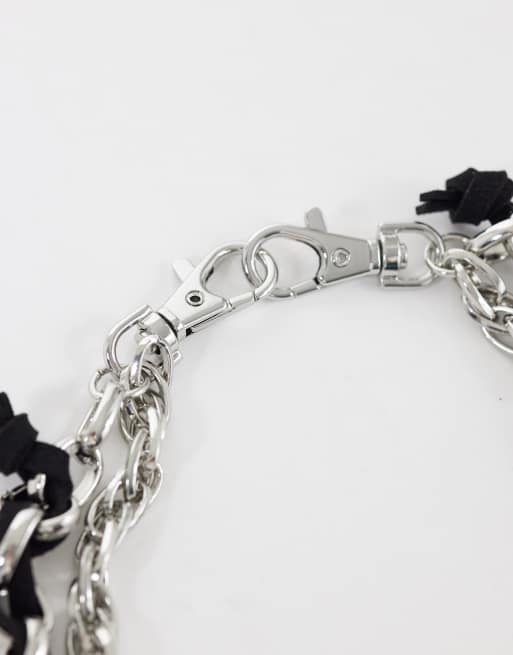 ASOS DESIGN 2 row faux leather wrapped jeans chain in silver, 2 of 3