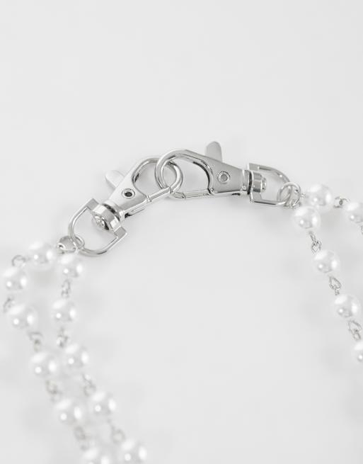 ASOS DESIGN 2 row pearl jeans chain in silver, 2 of 3