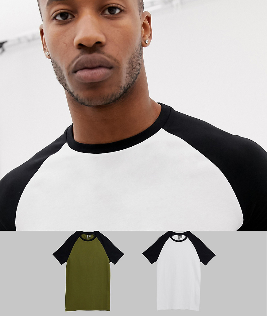 ASOS DESIGN - 2 stk. besparelse - tætsiddende raglan-t-shirt med rund hals-Multifarvet