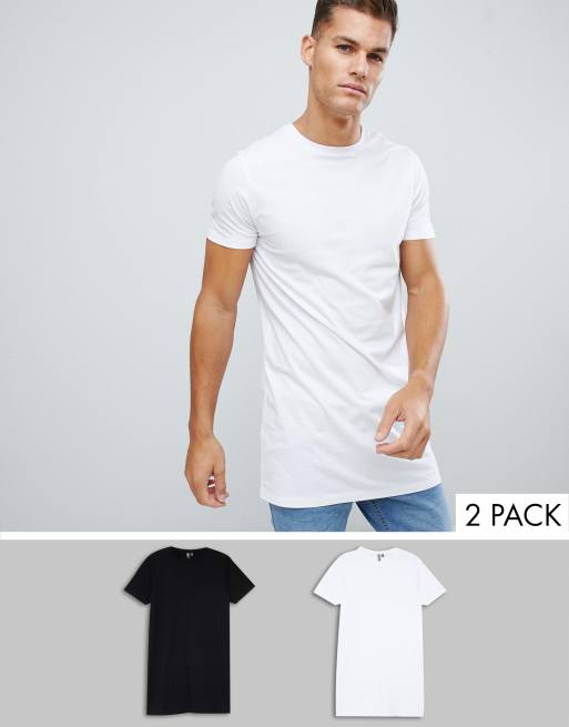 ASOS DESIGN – 2 sztuki T-shirtów z okrągłym dekoltem o mocno wydłużonym kroju – w zestawie taniej!