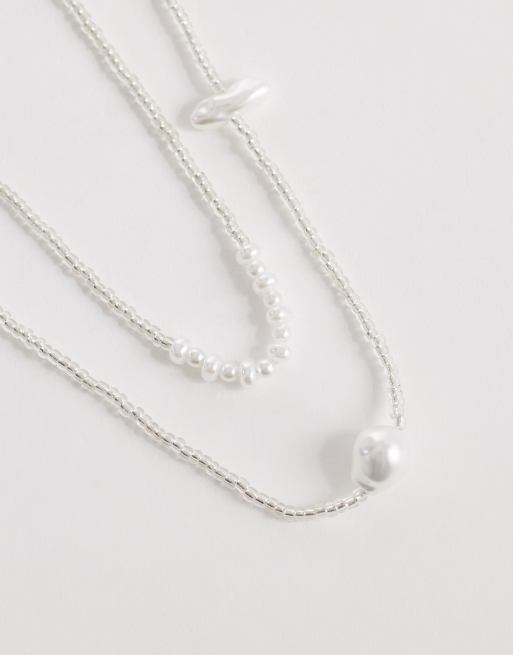 ASOS DESIGN – 2 Zestaw białych naszyjników z perełkami, 3 z 4