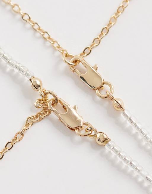 ASOS DESIGN – 2 Zestaw białych naszyjników z perełkami, 4 z 4