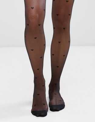 ASOS Design 20 Denier All Over Heart Tights in Black