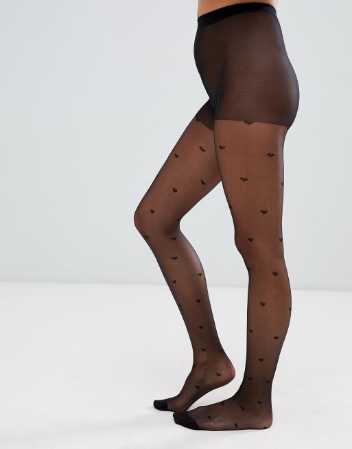 Black Patterned Pantyhose with Heart and Dot Design