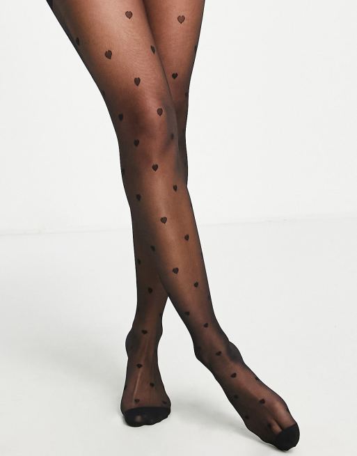 ASOS Design 20 Denier All Over Heart Tights in Black