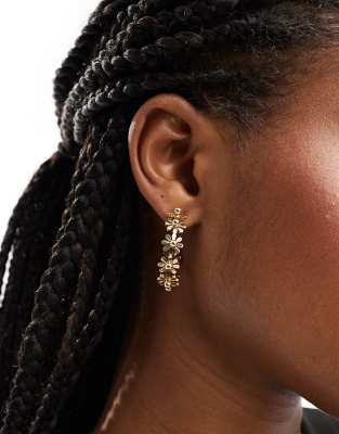 ASOS DESIGN 20mm hoop earrings with floral detail in gold tone