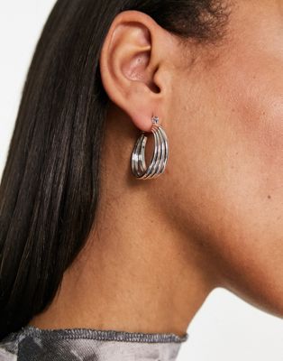ASOS DESIGN 20mm hoop earrings with skinny textured design in silver tone