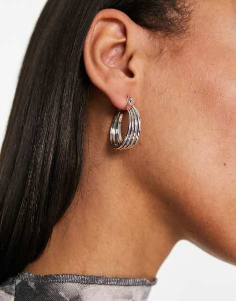 ASOS DESIGN 20mm hoop earrings with skinny textured design in silver tone - view 1