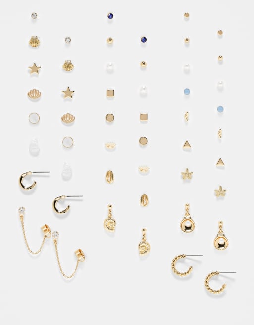 ASOS DESIGN – 25er-Pack goldfarbene Ohrringe
