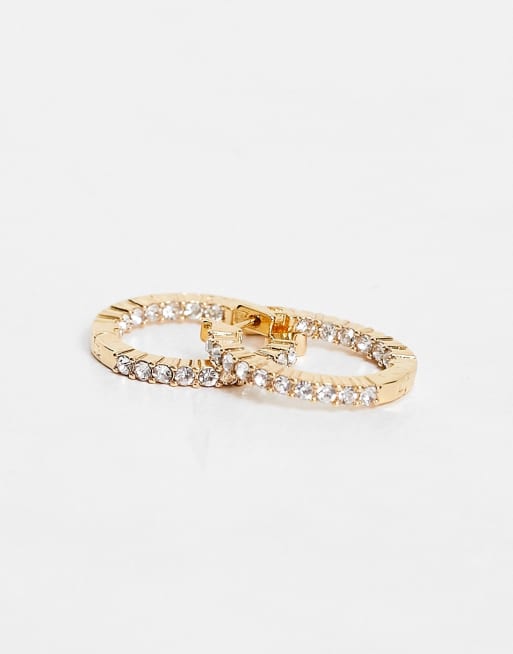 ASOS DESIGN - 25mm dikke oorringen met kristallen verguld met 14k goud, 3 van 4