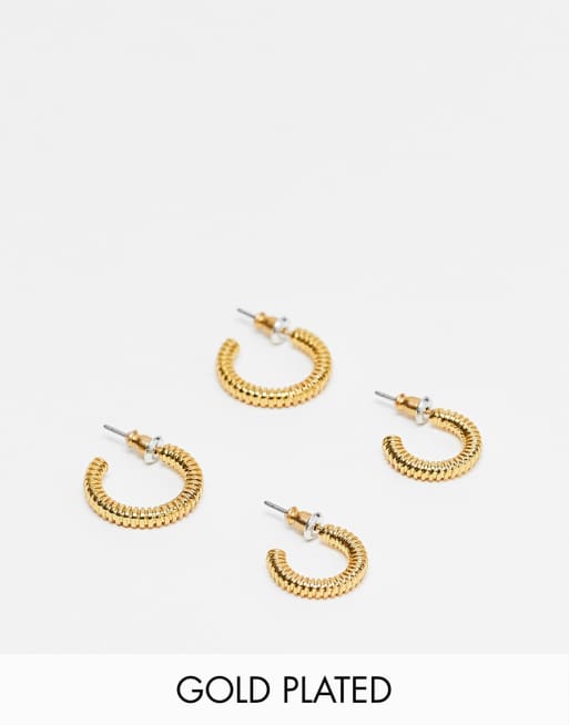 ASOS DESIGN – 2er-Pack 14-karätig vergoldete, strukurierte Creolen