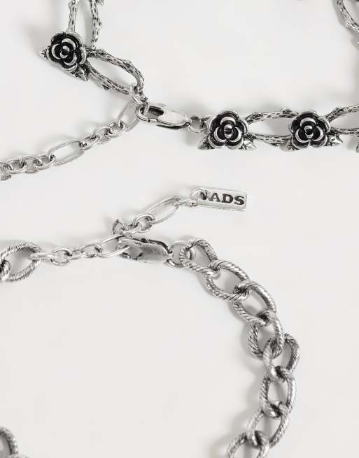 ASOS DESIGN 2er-Pack Armband in Rosé und klobige Gliederkette in Silber, 3 von 3