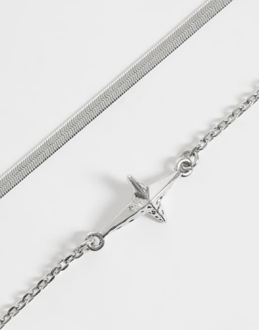 ASOS DESIGN 2er-Pack Armband mit Schlangenkette und Kreuz-Anhänger in Silber, 3 von 3