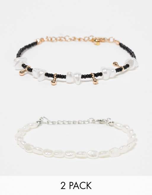 ASOS DESIGN – 2er-Pack Armbänder mit Kunstperlenmix 