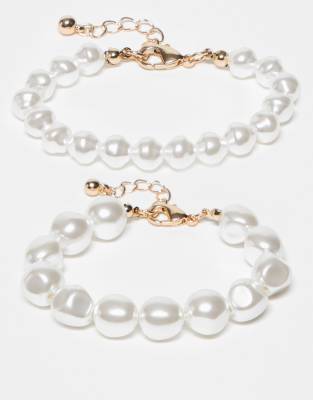 ASOS DESIGN - 2er-Pack Armbänder mit Perlen-Goldfarben