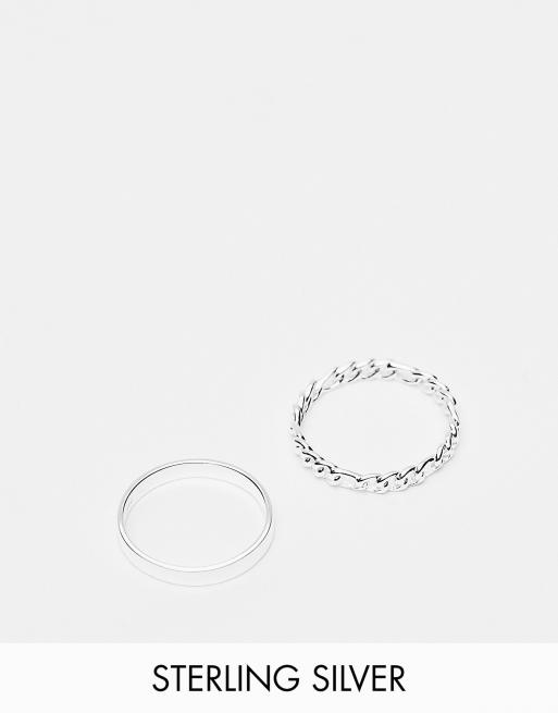 ASOS Design – 2er-Pack Bandringe aus Sterlingsilber mit Kettendesign und glatten Design