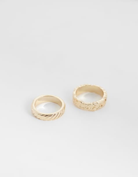 ASOS DESIGN – 2er-Pack Bandringe in Goldoptik mit geschmolzenem Design - view 1