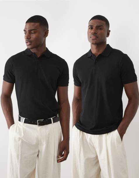 ASOS DESIGN – 2er-Pack Basic-Polohemden aus Pikee in Schwarz mit Regular-Fit-Schnitt - view 1