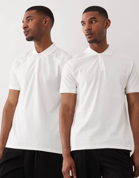 ASOS DESIGN – 2er-Pack Basic-Polohemden aus Pikee in Weiß mit regulärer Passform - view 1
