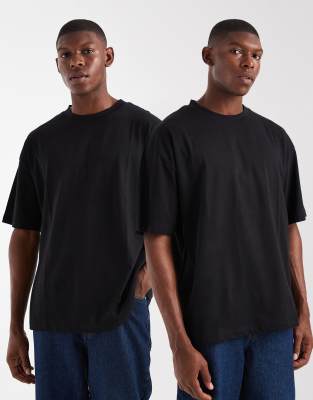 Er-Pack Basic-T-Shirts in Schwarz mit Oversize-Schnitt Schwarz XS