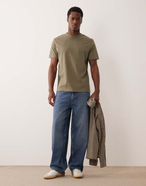 ASOS DESIGN – 2er-Pack Basic-T-Shirts in Weiß und Khaki mit Regular-Fit-Schnitt, 2 von 5