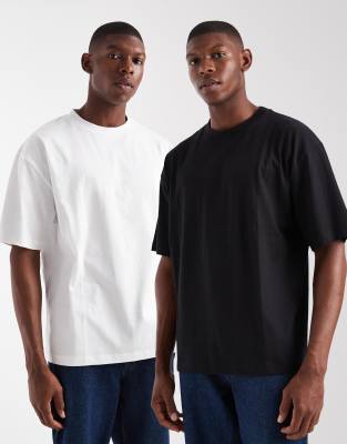 Er-Pack Basic-T-Shirts in Weiß und Schwarz mit Oversize-Schnitt-Bunt Bunt 3XL