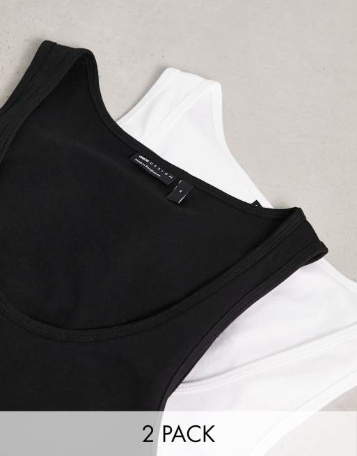 ASOS DESIGN – 2er-Pack Basic-Trägertops in Schwarz und Weiß mit U-Ausschnitt  , 2 von 5