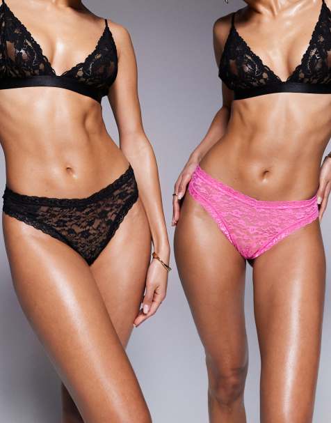 ASOS DESIGN – 2er-Pack Brazilian Fit Slips in Schwarz und Rosa aus Spitze mit Herz-Cut-out - view 1